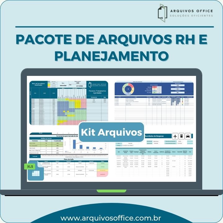 Pacote de Planilhas com 9 Templates de Recursos Humanos e Planejamento para gerenciar atividades de RH e planejamento.