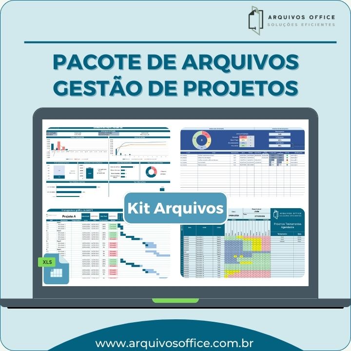 Pacote de arquivos com 7 planilhas para gestão de projetos