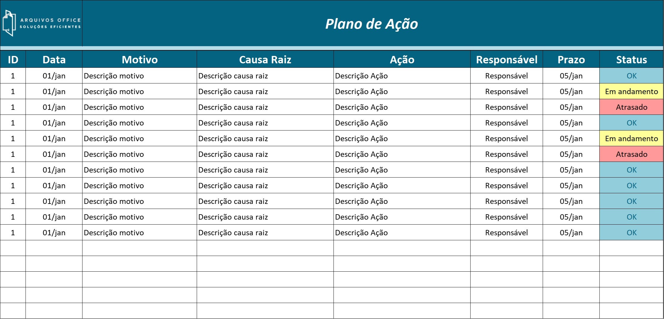 planilha de checklist com plano de ação