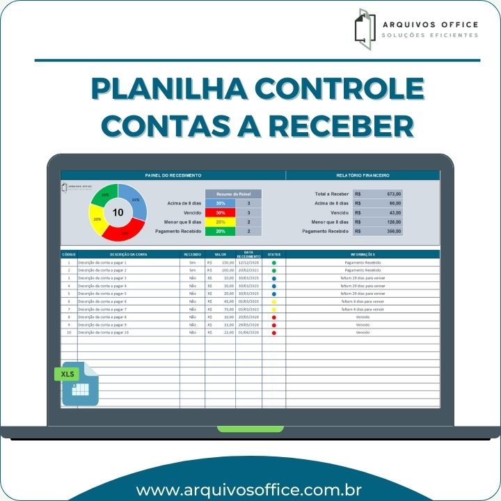 planilha contas a receber em excel com gráfico resumo