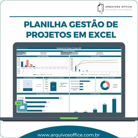 Planilha para Gestão de Projetos em Excel mostrando indicadores de gestão.