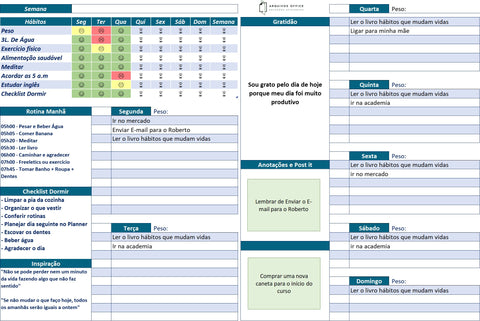 Planilha Planner Semanal em Excel